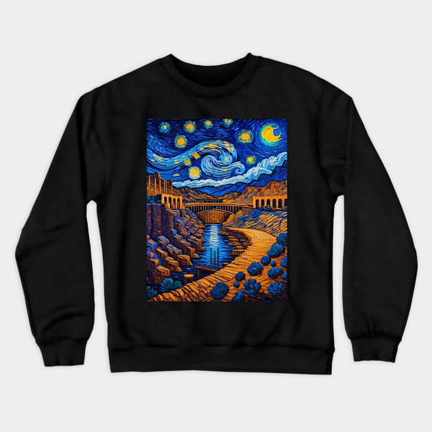 Hoover Dam in starry night Crewneck Sweatshirt by FUN GOGH